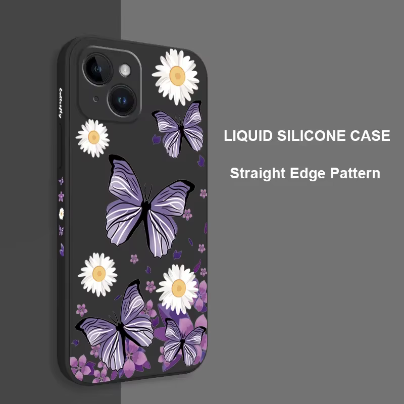 Funda de silicona cuadrada con mariposas púrpuras para iPhone, funda suave a prueba de golpes para iPhone 15, 14, 13, 12, 11 Pro Max, XS, X, XR, 7, 8 Plus, 15 - imagen 3
