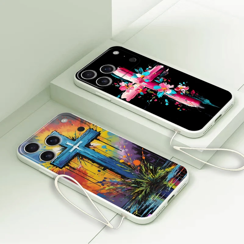 Funda de teléfono para Apple iPhone XR XS 16 14 15 Plus 16e 17 Air 11 12 13 Pro Max 7 8 cubierta suave Cruz colorida - imagen 5