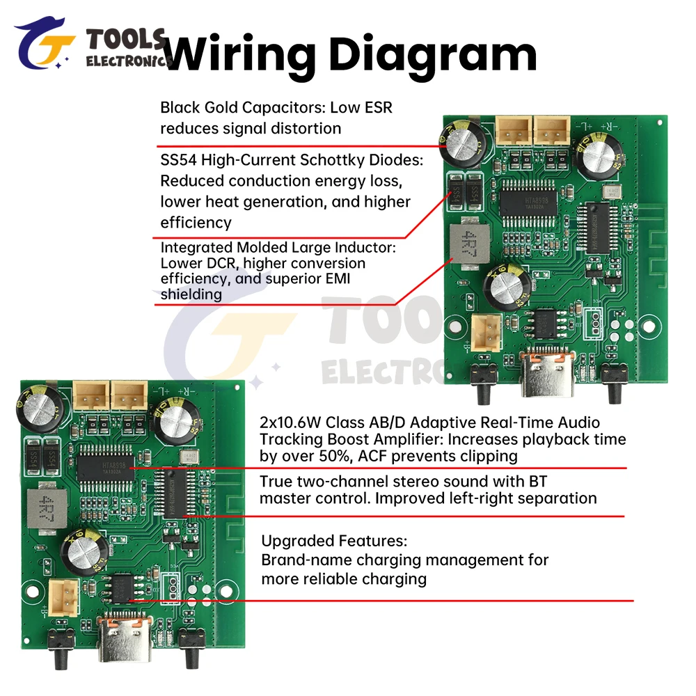 Placa amplificadora Bluetooth estéreo DC5V/3,7 V TWS 2*10W placa amplificadora de potencia de Audio estéreo de doble canal - imagen 4
