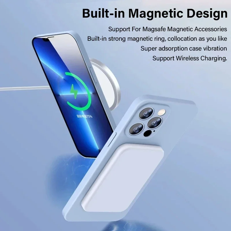 Para Magsafe funda de teléfono de silicona líquida con carga inalámbrica magnética para iPhone 16 Pro Max 11 12 13 14 15 Pro Max funda trasera suave - imagen 5