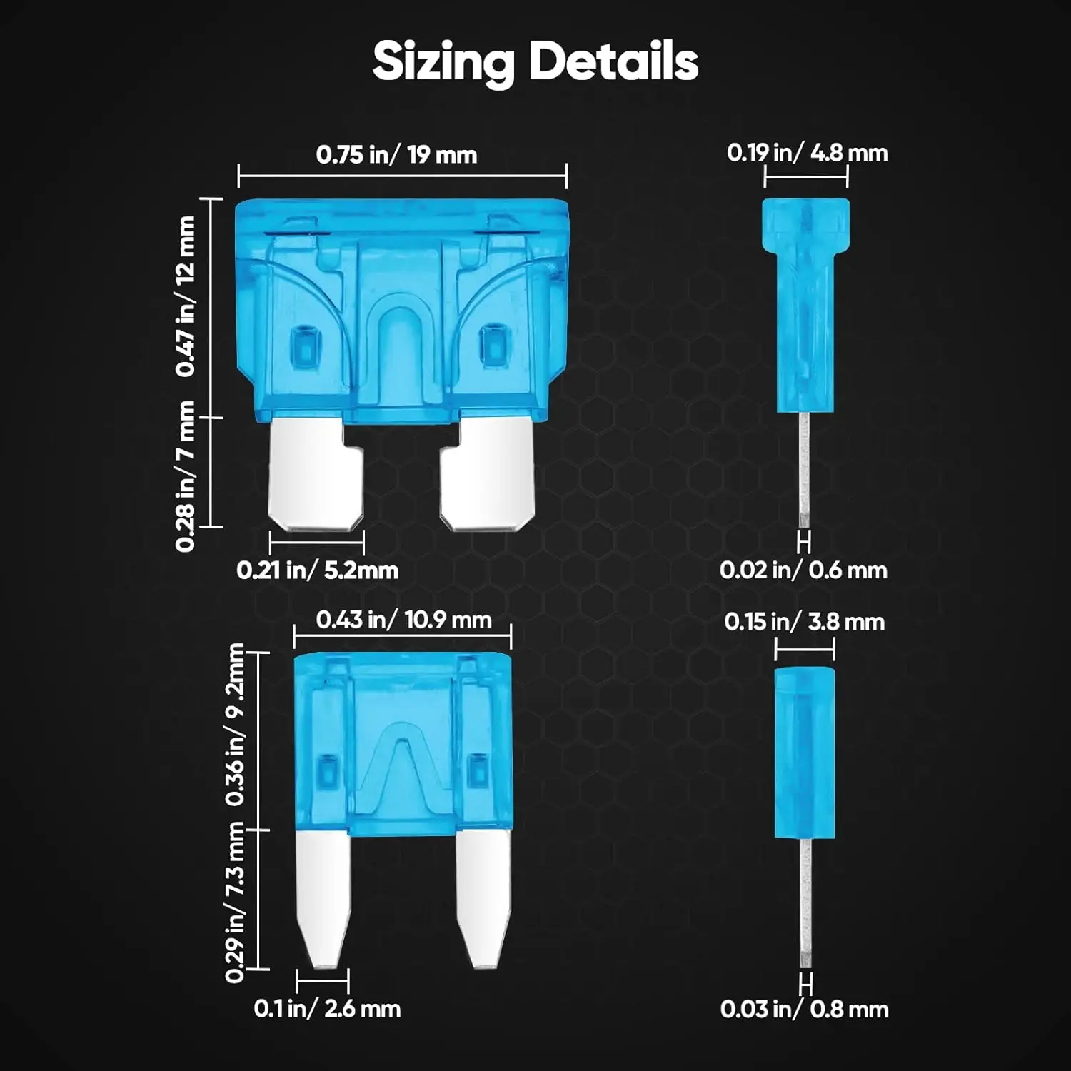 Kit surtido de fusibles para coche, 300 Uds., fusibles automotrices tipo hoja, fusibles de repuesto de tamaño estándar y Mini para coche/RV/camión/motocicleta - imagen 4
