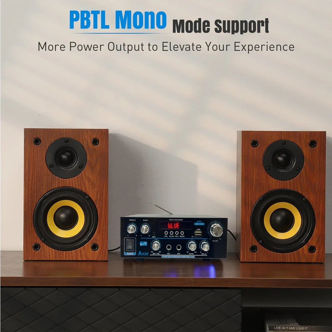 AMPLIFICADOR DE Sonido AK55-Lite potencia máxima 90Wx2 canales 2,0 alta fidelidad Bluetooth 5,0 con FM USB amplificador de potencia Digital para Karaoke de coche en casa - imagen 2