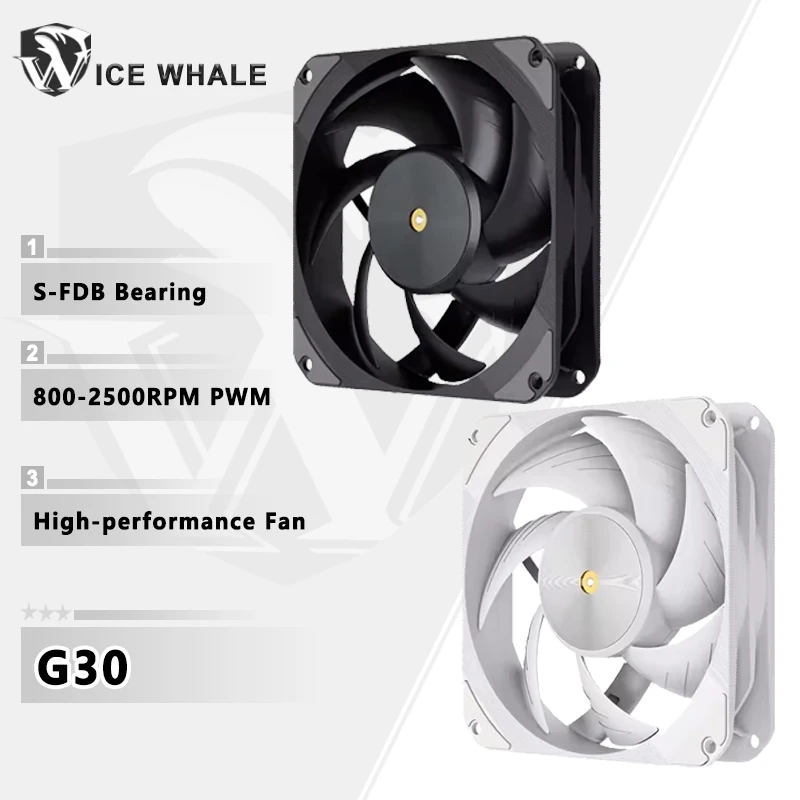 Ventilador de chasis de CPU ICE Whale G30, ventilador de refrigeración de grado Industrial de alto rendimiento, 12cm, 4 pines, PWM, silencioso, 2500RPM, S-FDB, ventilador de rodamiento