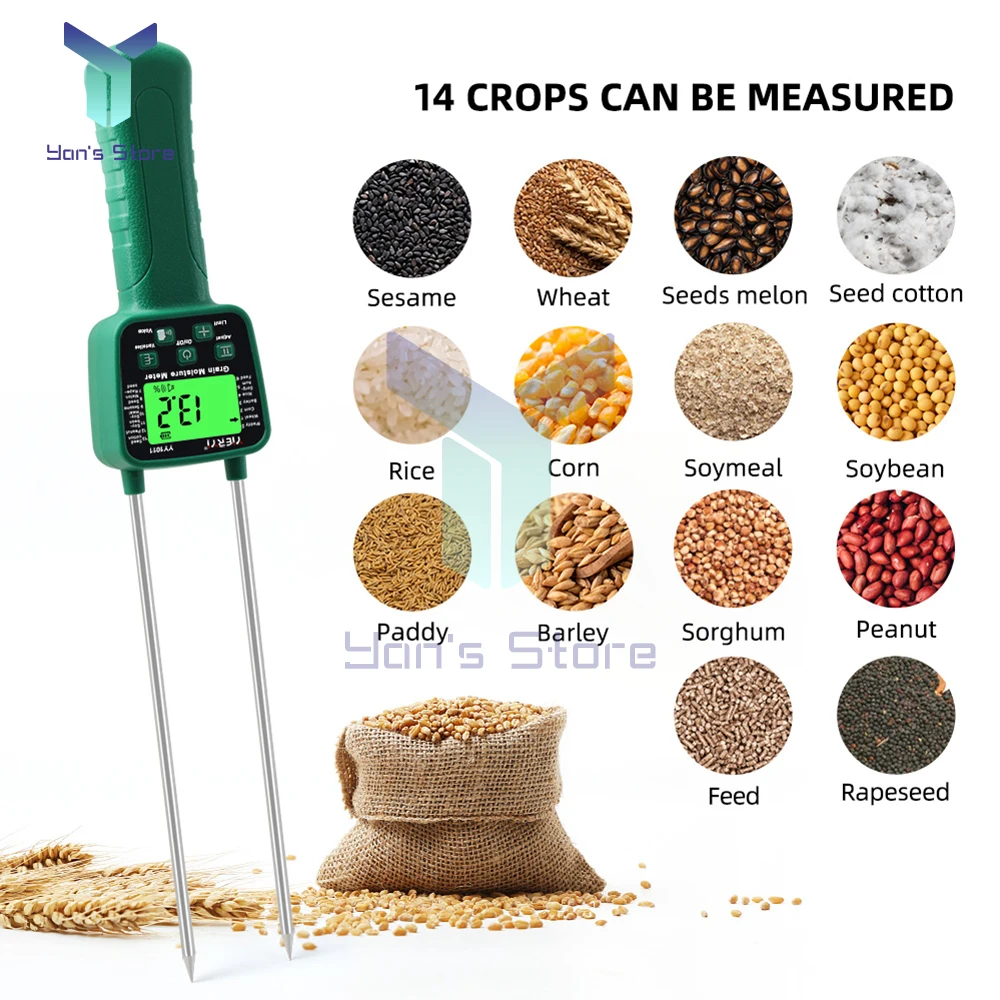 Medidor de humedad de grano YY-1011, probador Digital de contenido de humedad de grano para trigo, maíz, cebada, alimentación, soja, maní, algodón de semillas - imagen 5