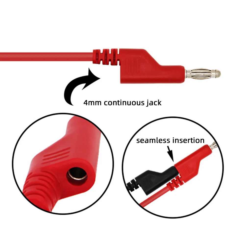 P1036 5 uds 1M apilable doble 4mm conector Banana a conector Banana multímetro cables de prueba Kit de cables 1000V/19A 5 colores Clip de cocodrilo - imagen 5