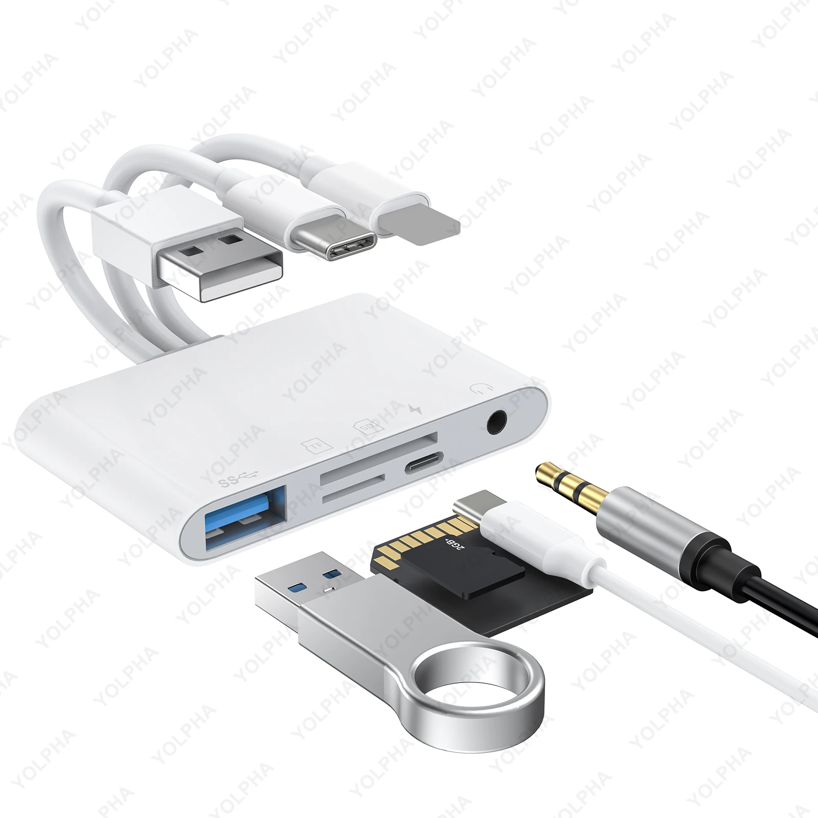 Estación de acoplamiento USB Universal HUB, lector de tarjetas de memoria USB C a SD TF, Cable OTG, adaptador de cámara tipo C a 3,5 MM para iPhone, iPad y PC - imagen 5