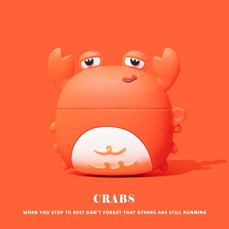 Pequeño cangrejo para Airpods 1 2 3 4 Pro Pro 2 Pro 3 funda de silicona para auriculares accesorios cubierta