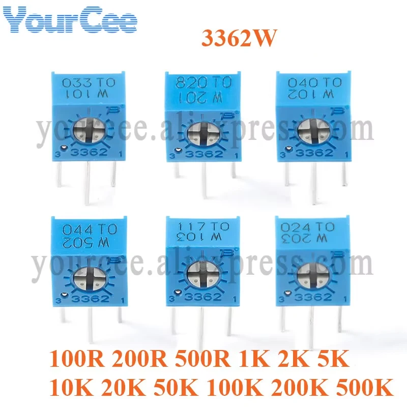 20 piezas/5 uds 3362W 3362 potenciómetro recortador Trimpot de resistencia ajustable de precisión 100R 200R 500R 1K 2K 5K 10K 20K 100K 200K Ohm