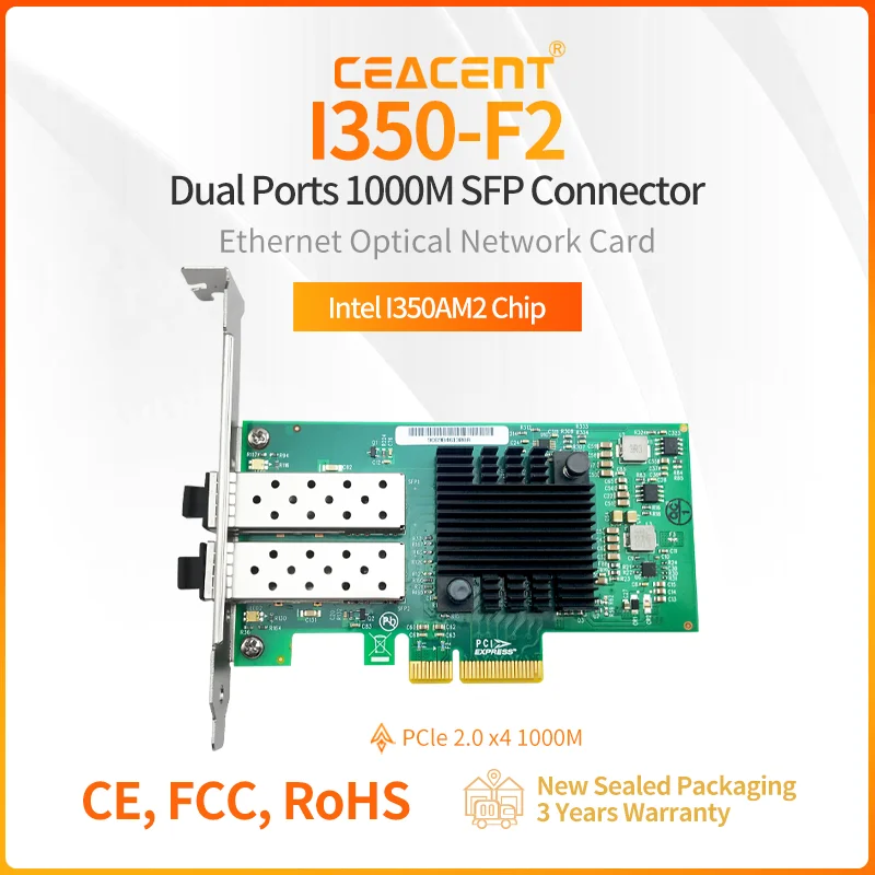 Nueva tarjeta de red SFP de fibra óptica I350-F2 de 2 puertos PCI-E x4 Intel I350 Chipset 1000M Gigabit Ethernet adaptador - imagen 4