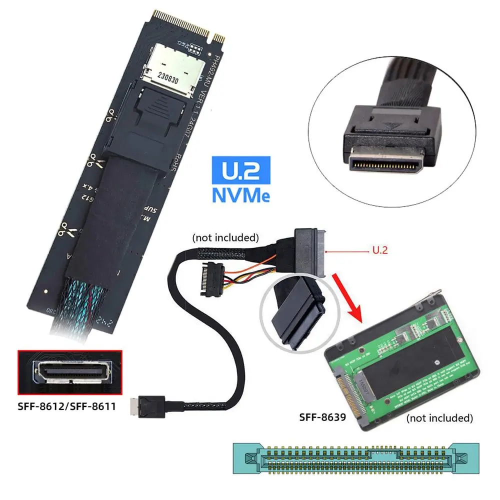 Oculink SFF-8612 a PCI-E 4,0 NVME M.2 M-Key adaptador de Host compatible con 2230/2242/2280 SFF-8612 a M.2 a Oculink para U.2 SSD y eGPU - imagen 3