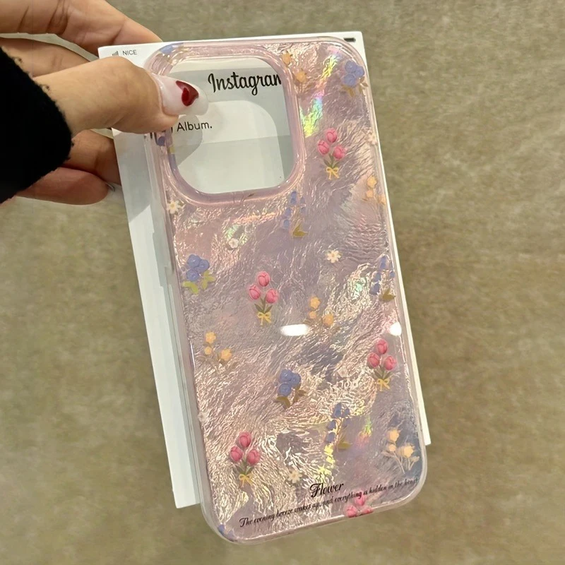 Funda de teléfono transparente de gasa con flores rosas y tulipán para iPhone 17 16 15 14 13 12 11 Pro Max XS XR X 7 Plus, funda suave de silicona