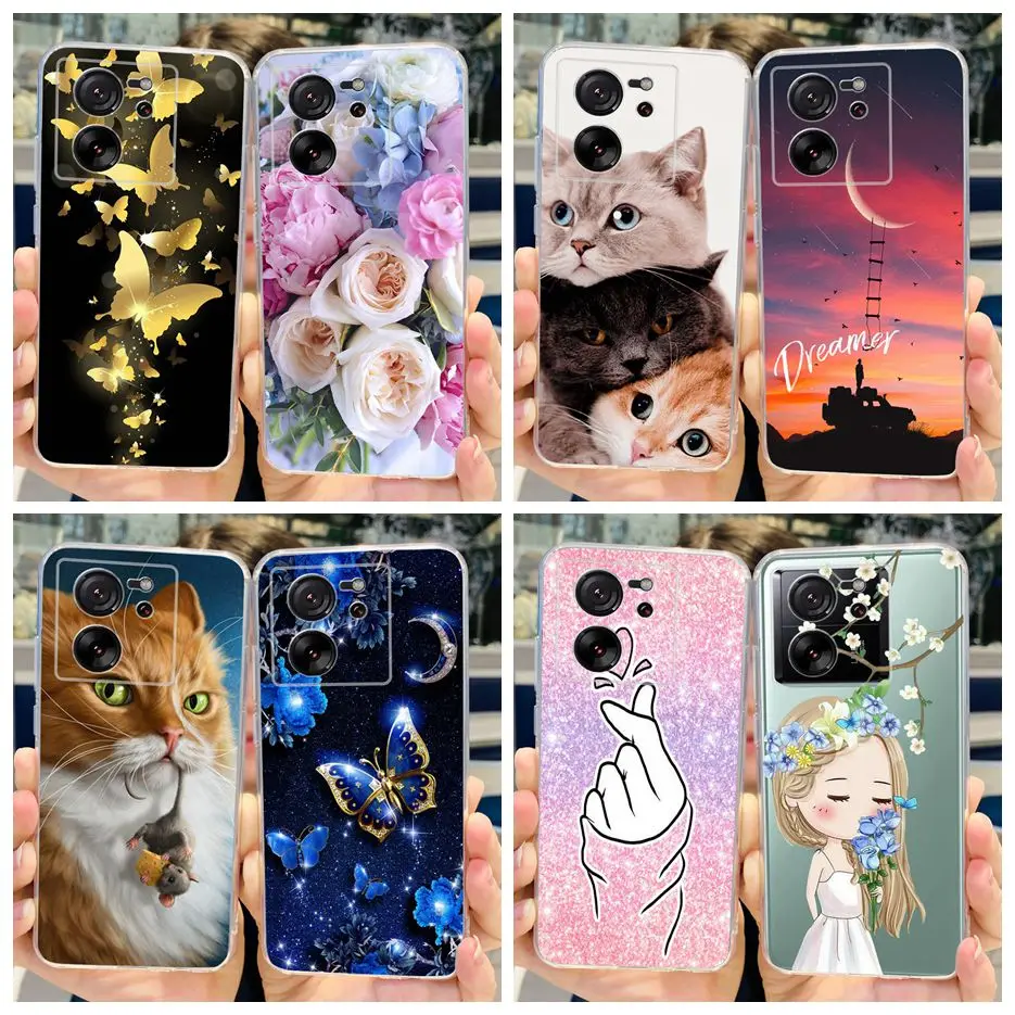 Para Xiaomi 13T Pro funda lindo gato mariposa pintado contraportada funda de teléfono de silicona suave para Xiaomi Mi 13T Pro Mi13T 13TPro Fundas