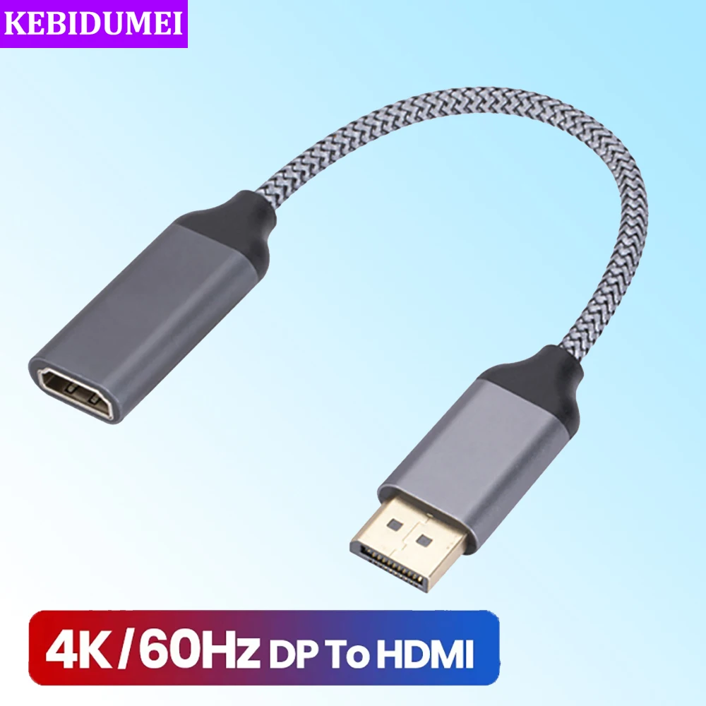 Convertidor adaptador DP a HDMI de 4K60Hz, Cable DisplayPort a HDMI, adaptador de Audio y vídeo HD DisplayPort macho a HDMI hembra para PC y TV