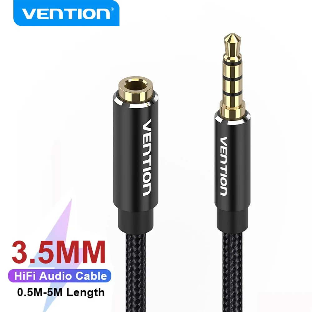 Vention Jack-Cable de extensión auxiliar de 3,5mm para coche, portátil, Mini PC, TV, Xiaomi, Huawei, estéreo, 3,5mm, auriculares, altavoz
