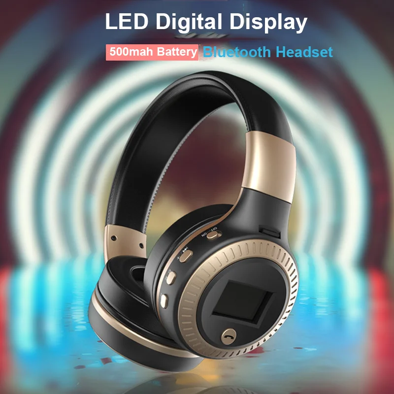 Auriculares Bluetooth 5,3 con micrófono pantalla Digital LED auriculares bajos auriculares inalámbricos con Radio TF/FM para ordenador PC portátil