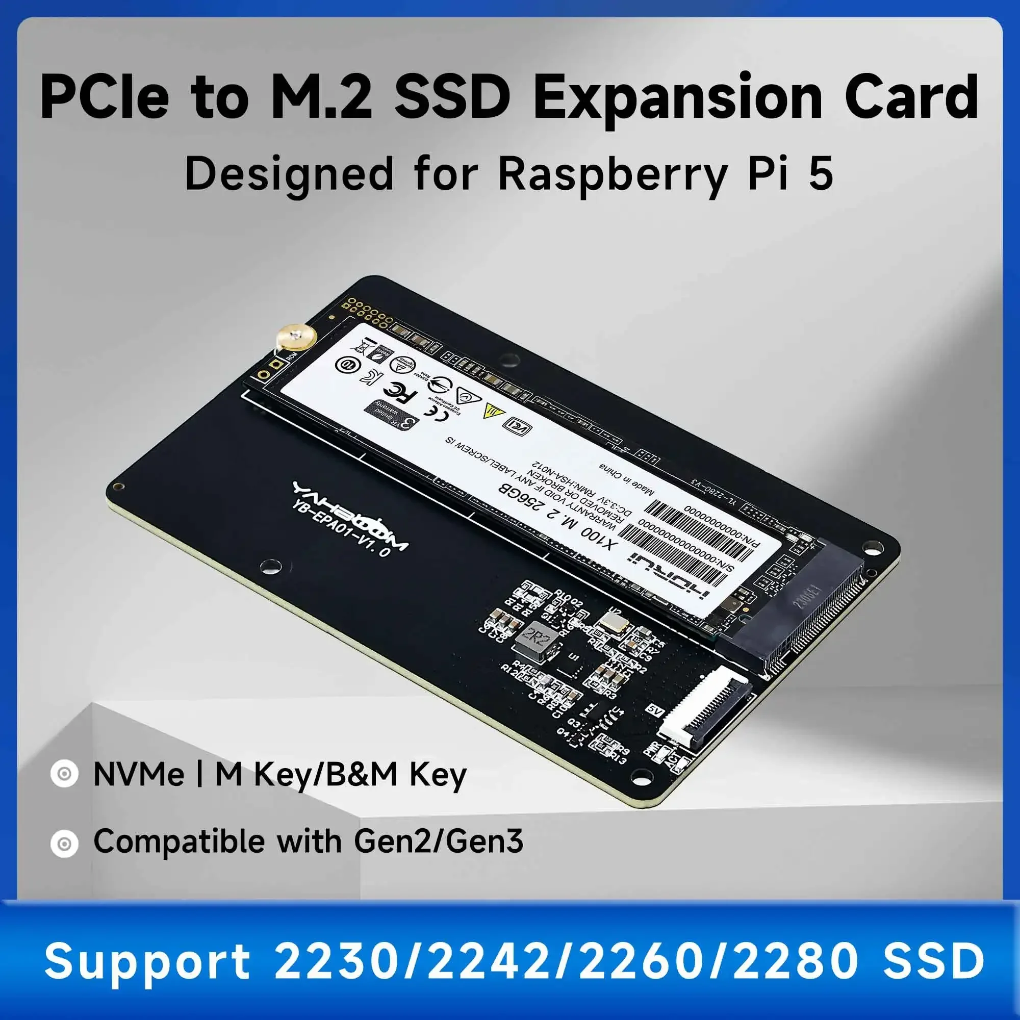 Raspberry Pi 5 PCIE dedicado a M.2 NVME SSD Placa de expansión de unidad de estado sólido 2230 2242 2260 2280 compatible con enfriador activo Pi5 - imagen 3