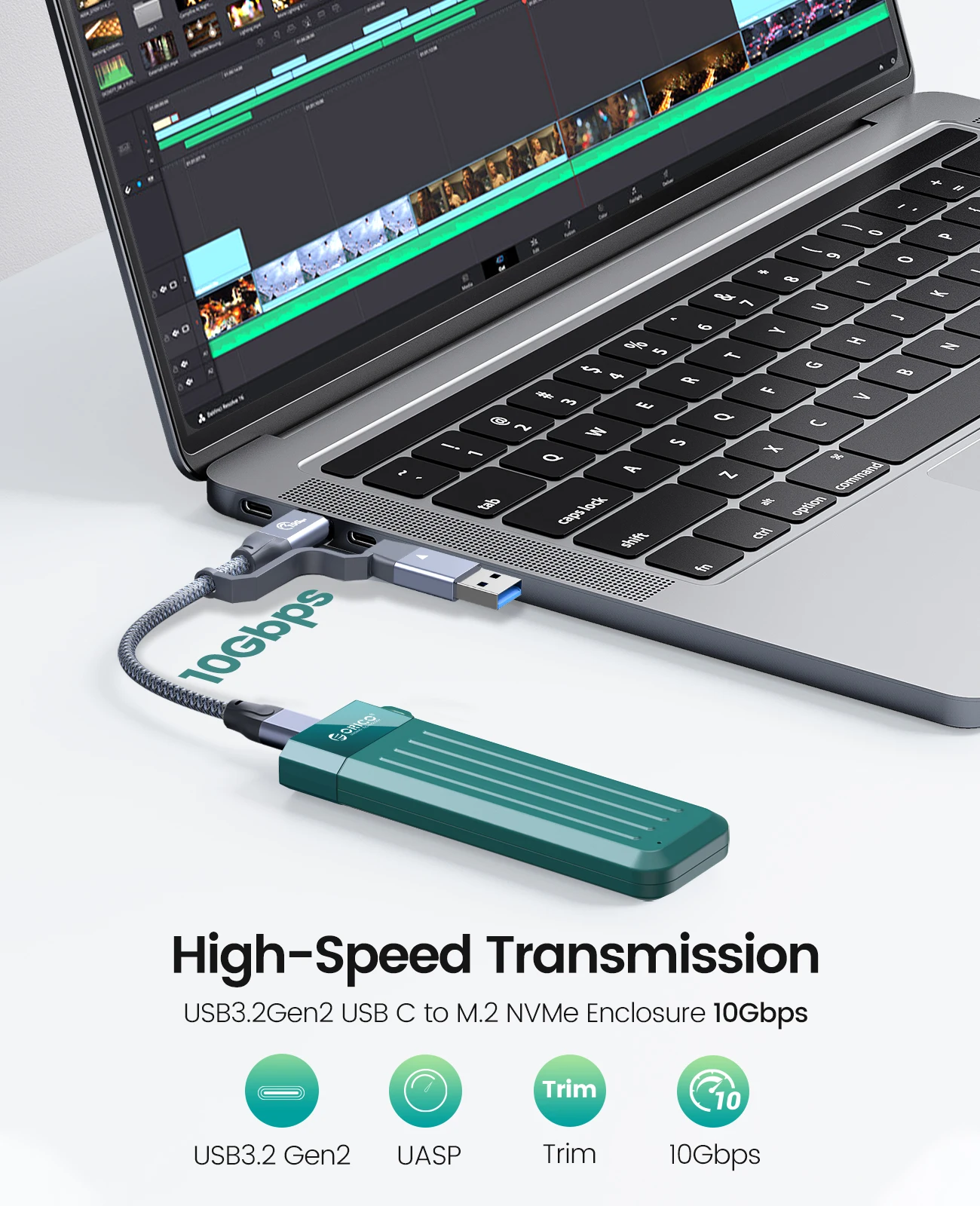 ORICO M2 SSD Case NVMe USB tipo C Gen2 10Gbps PCIe SSD caja M.2 NVMe M.2 SATA NGFF 6Gbps caja de unidad de estado sólido - imagen 3