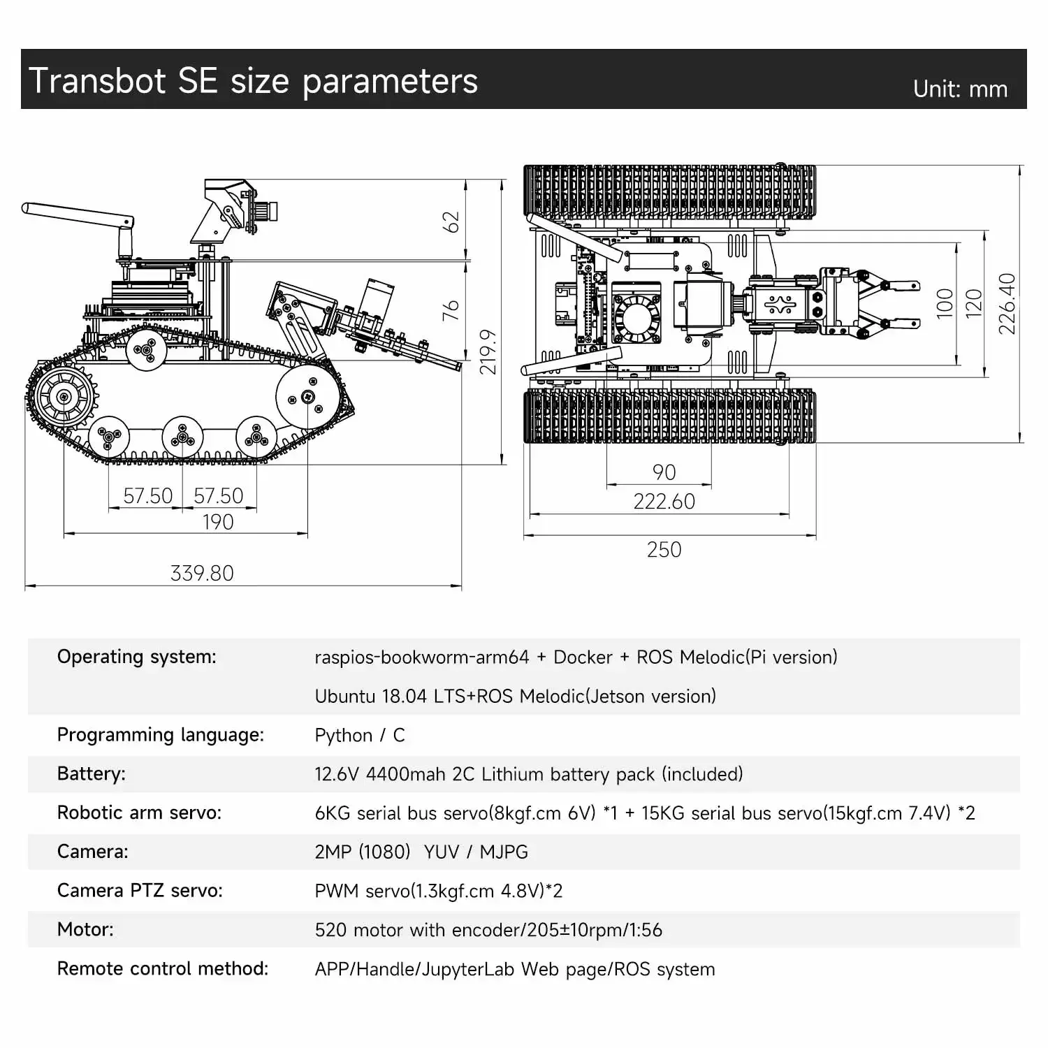 Transbot SE ROS Robot AI Vision Tank Car para Jetson NANO Raspberry Pi 5 con cámara 2DOF PTZ Python programación MoveIt simulación - imagen 3
