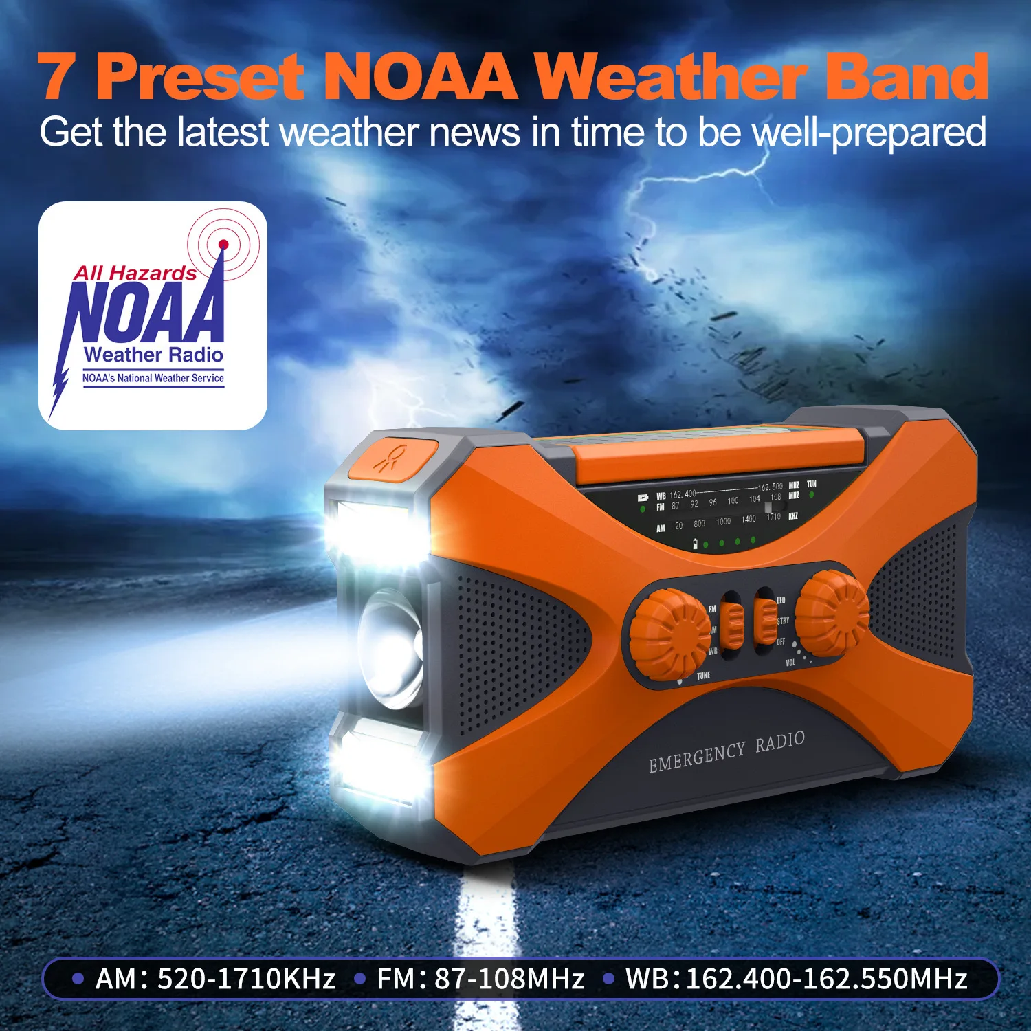 Radio multifuncional de 10000mAh, manivela Solar con carga USB FM AM WB NOAA, Radio meteorológica, linterna LED de emergencia, potencia de antorcha - imagen 2