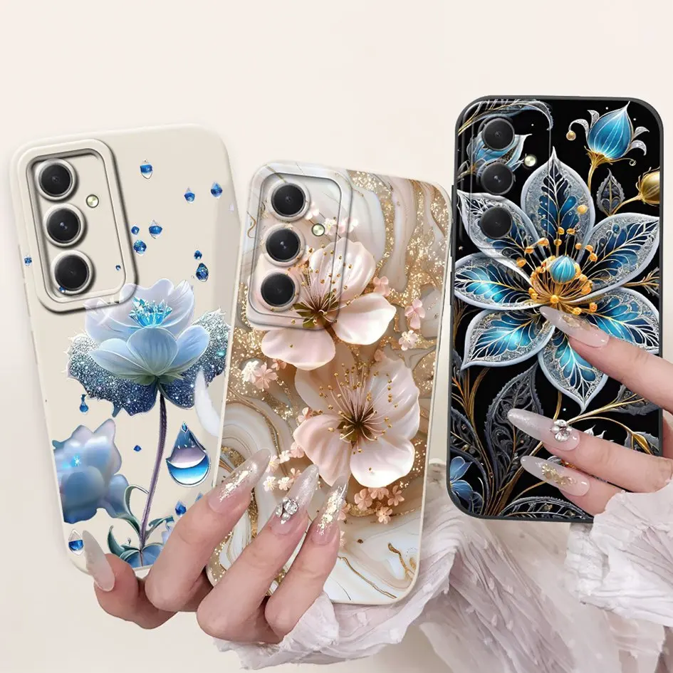 Funda para Samsung Galaxy A53 A54 A55 5G, Funda SM-A536B SM-A546V SM-A556B a prueba de golpes, Funda de moda con flores, Funda mate de silicona suave