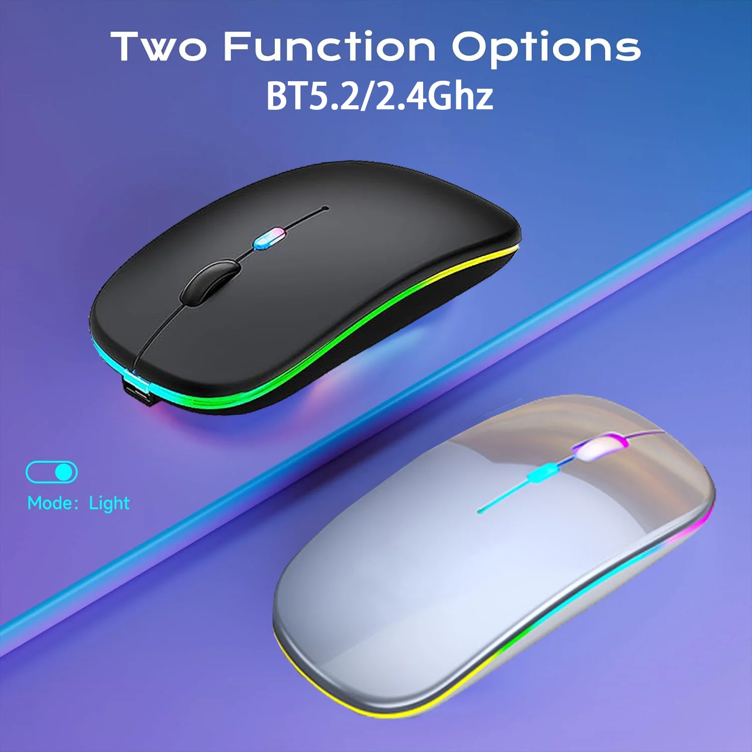 Ratón inalámbrico delgado compatible con Bluetooth 2,4G, ratón inalámbrico recargable portátil para iPad, escritorio y portátil - imagen 2