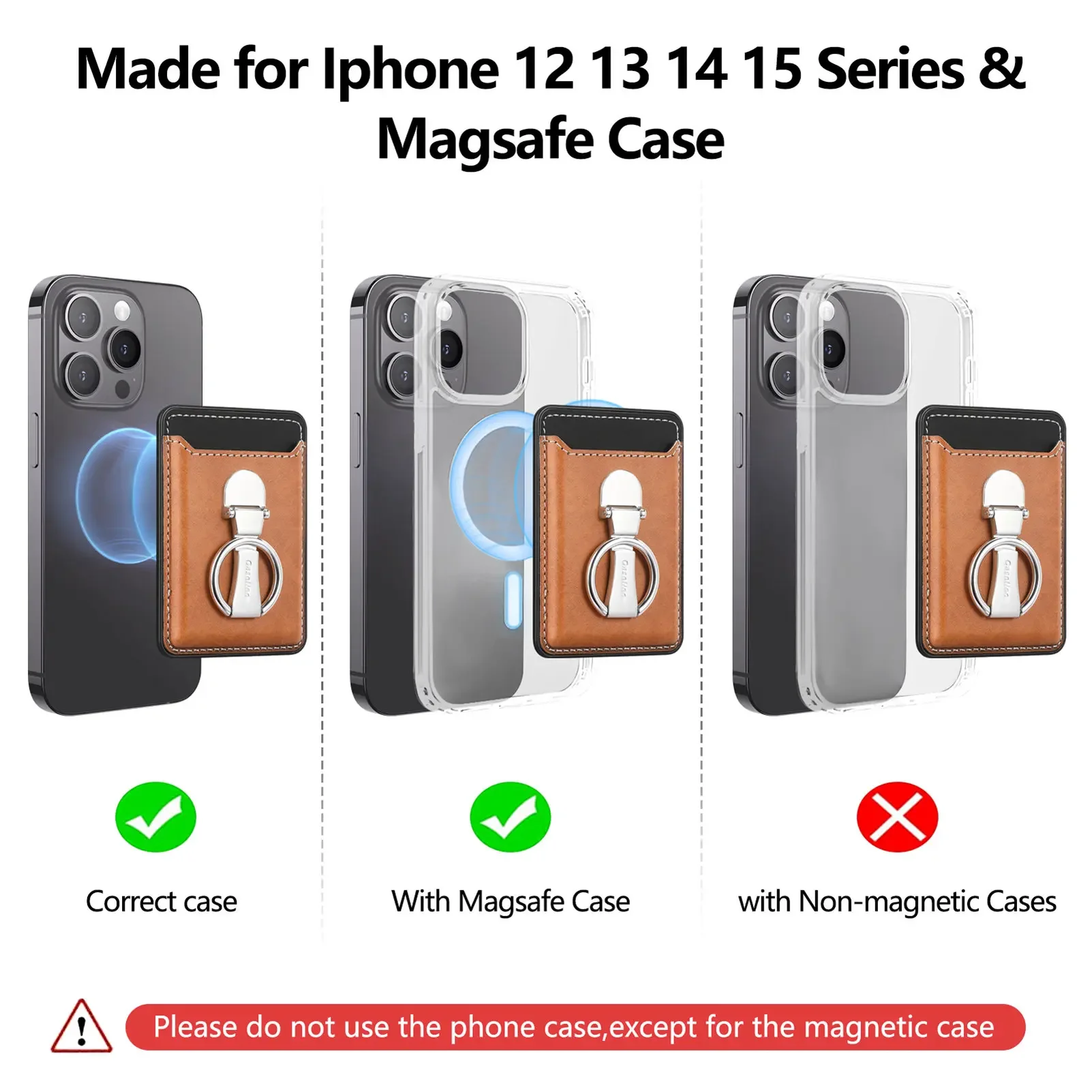 Bolsa magnética para tarjetas de atracción fuerte para iPhone 15 Pro Max 14 13 12, billetera con ranuras para tarjetas, soporte de anillo plegable, bolsa de soporte para Magsafe - imagen 5