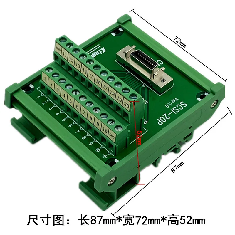 SCSI-20P SCSI CN20 MDR hembra, Módulo adaptador de Terminal de 20 pines, montaje en Riel DIN, HPCN20P - imagen 3