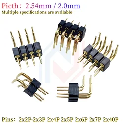 Pasadores redondos de doble punta chapados en oro con paso de 2,54 MM/2,0 MM, tipo de inserción curva de 90 grados, conector 2*2P, 2*3P, 2*4P, 2*5P-2*40P