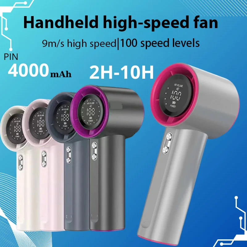 Mini ventilador recargable de viento fuerte, ventilador eléctrico de velocidad del viento de 100 velocidades, pantalla Digital, Turbo ajustable, portátil para exteriores - imagen 2