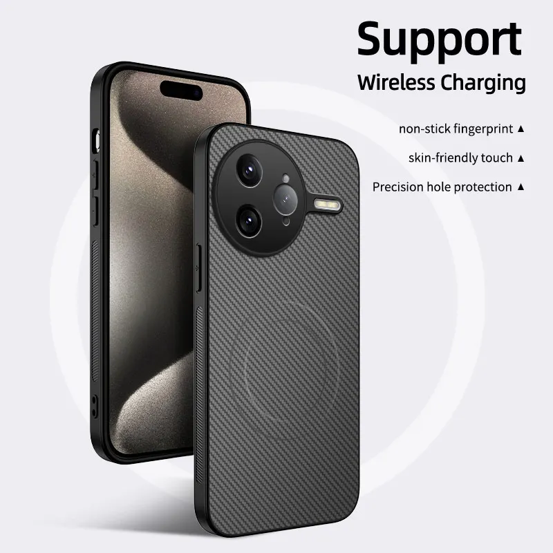 Funda magnética para Xiaomi Mi POCO F7 F6 X6 X7 Ultra Pro M7, Funda de cuero PU con textura de fibra de carbono, Funda completa para cámara Mag-safe - imagen 2