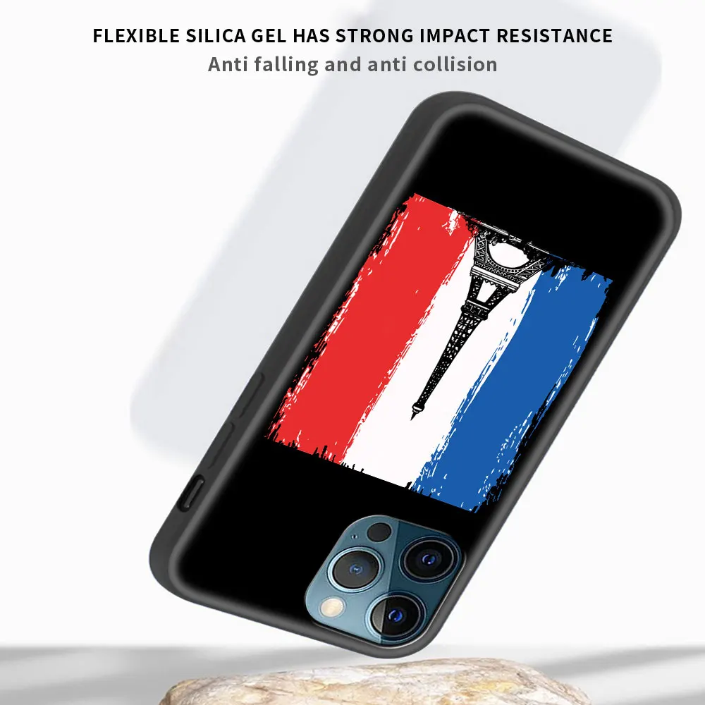 Funda de teléfono de lujo con emblema de la bandera de Francia para iPhone 13, 15, 14, 12, 11 Pro MAX, XR, X, SE, XS, 7, 8 Plus, silicona suave, negro mate - imagen 5