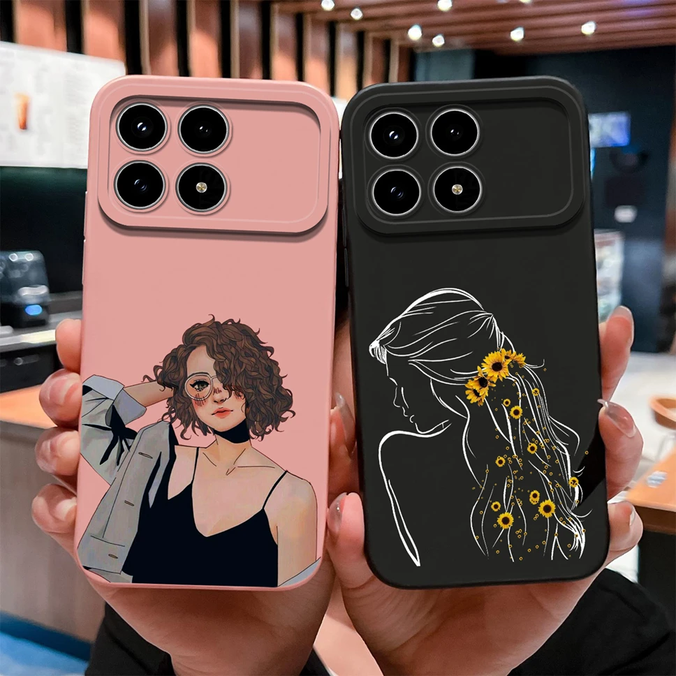 Funda de teléfono para Xiaomi Redmi K90 Pro Max, Funda protectora de silicona líquida suave con patrones de chica bonita para RedmiK 90, Funda anticaída