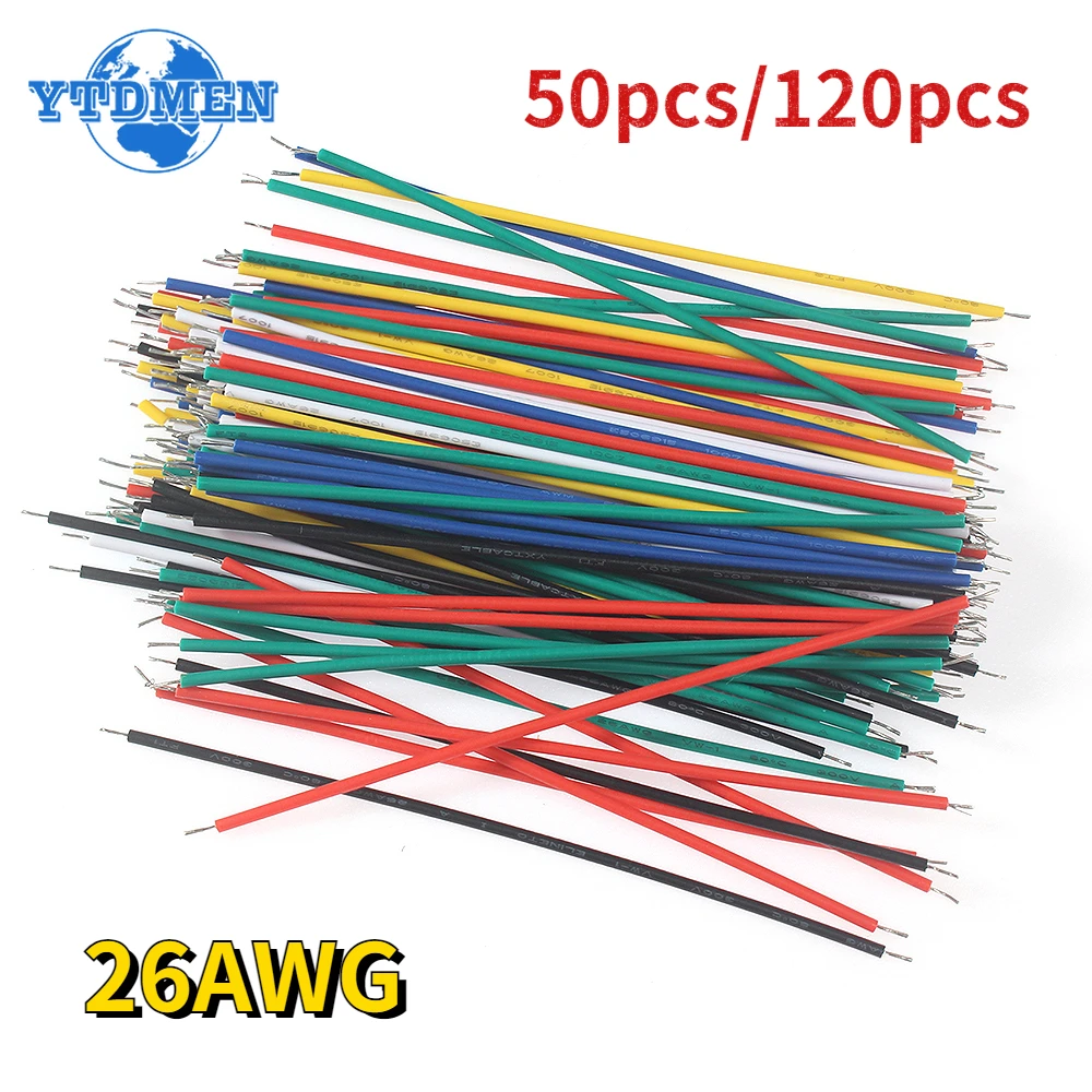 50 Uds/120 Uds cables conductores de estaño 26AWG Cable de puente 8cm multicolor, para PCB y Cable de placa de pruebas de alta calidad