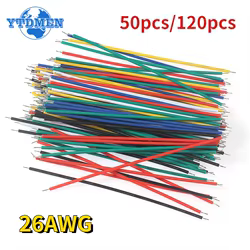 50 Uds/120 Uds cables conductores de estaño 26AWG Cable de puente 8cm multicolor, para PCB y Cable de placa de pruebas de alta calidad