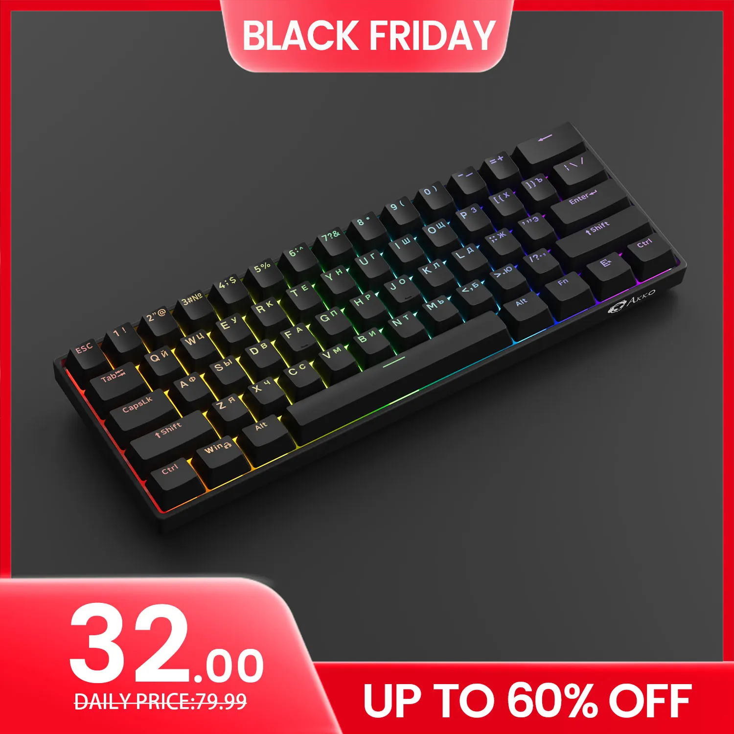 Teclado mecánico Akko 3061S, 60% negro, interruptor magnético ANSI, disparador rápido 8K, teclado para juegos personalizado RGB