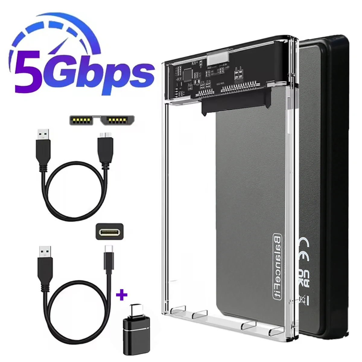 Caja de disco duro USB 3,0/USB 3,1, carcasa de disco duro SATA SSD de 2,5 pulgadas con velocidad de transferencia de 5Gbps, carcasa externa móvil, cajas de disco duro - imagen 2