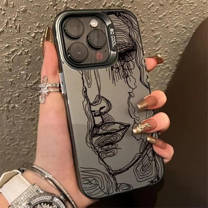 Funda con cara de línea abstracta para iPhone 16 15 14 Pro Max 12 13 Mini 11Pro XS XR 8 Plus cubierta a prueba de golpes - imagen 2
