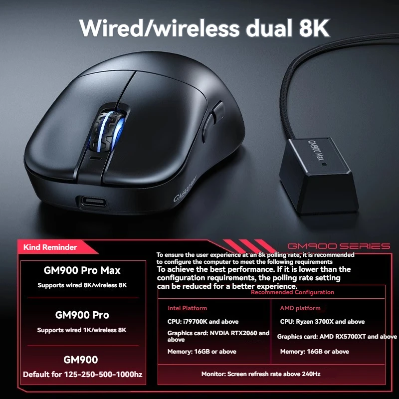 Ratón inalámbrico para juegos AOC GM900PRO, trimododo, 8khz, velocidad de orollamiento, Paw3395, para juegos Esports, ratón de oficina, ratón de programación Macro personalizado - imagen 5