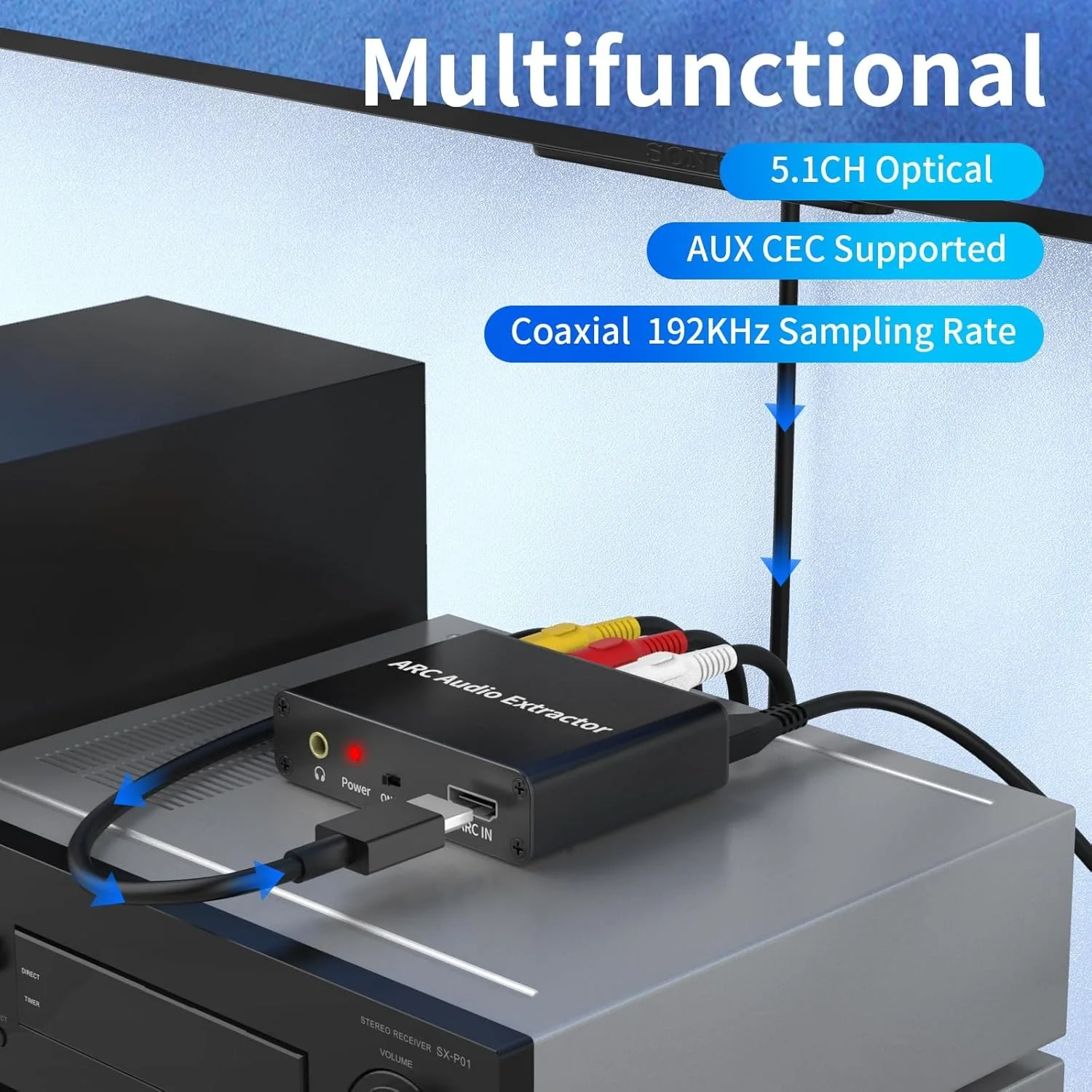 Extractor de Audio ARC de 192KHz, compatible con HDMI, convertidor de conector RCA Coaxial óptico de 3,5mm para altavoz HDTV, barra de sonido, auriculares - imagen 3