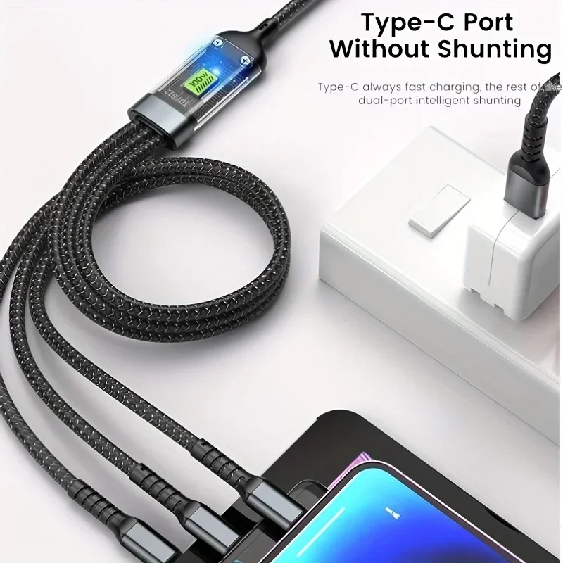 Cable Usb 3 en 1 de 100w para carga rápida y datos, Mini Usb tipo C, Micro, adecuado para lphone, Android, Xiaomi, Huawei, Oppo - imagen 4