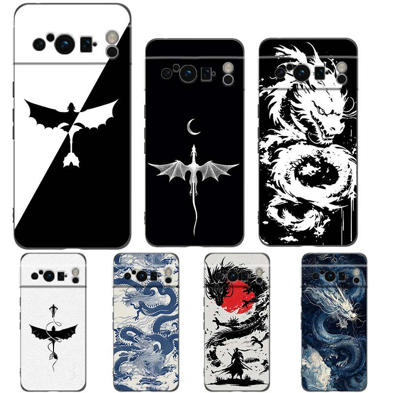 Funda de teléfono Dragon para Google Pixel 10 9 8 7 6 Pro XL 9A 8A 6A 7A 5G, funda negra de TPU suave a prueba de golpes