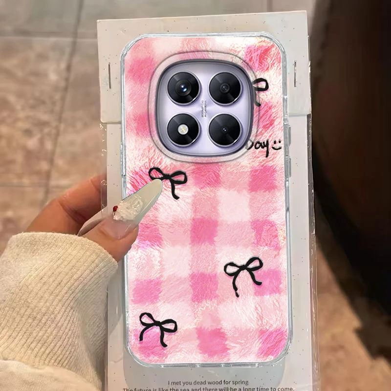 Funda para Redmi Note 14 Pro Plus 13 Pro 14S 14C 13C A3 Xiaomi 14T 13T Pro funda de teléfono patrón de rejilla rosa para bolsas traseras Redmi A5 - imagen 2