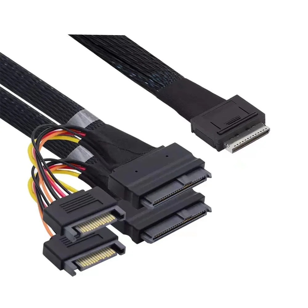 OCuLink PCIe PCI-Express SFF-8611 8X 8 carriles a Dual SFF-8639 U.2 4X SSD con Cable activo de datos de alimentación macho SATA de 15P