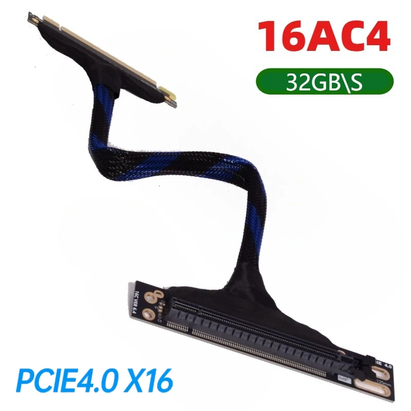 Cable de Extensión PCIE 4.0 16X Negro 90 ° Ángulo de alta velocidad plateado Flexible GPU X16 Cable elevador Tarjeta de vídeo 4090 Cable de extensión - imagen 2