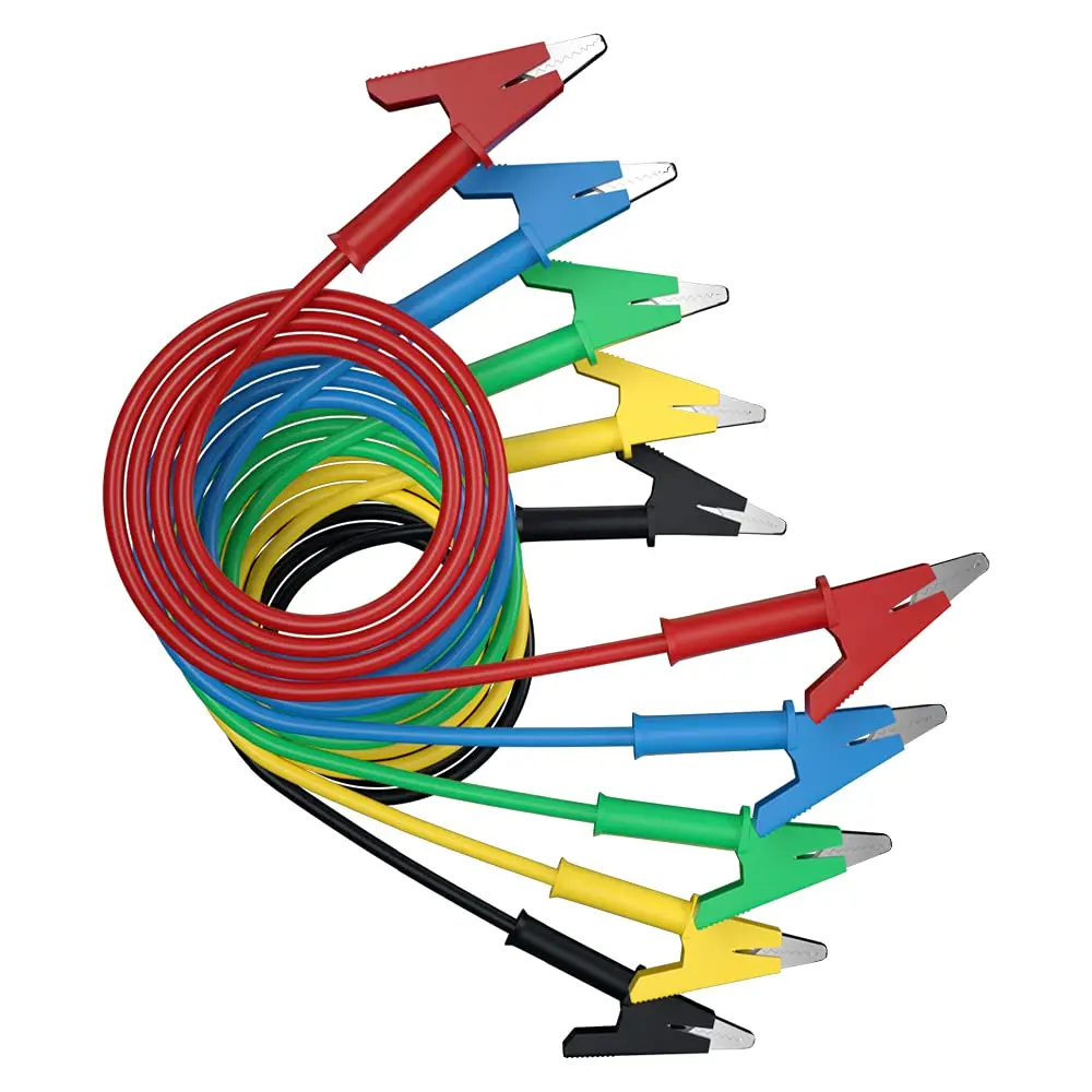 Pinzas de cocodrilo de 5 uds., cables de prueba eléctricos, Cable de cocodrilo de doble extremo con Clips aisladores, Cable de cobre Flexible de prueba