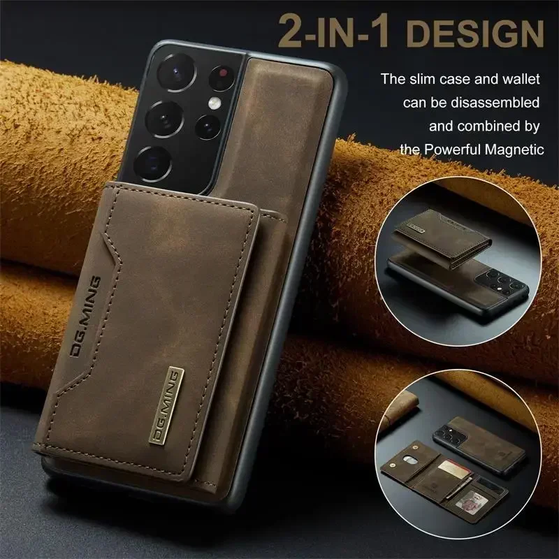 Funda de cuero de lujo con atracción magnética para teléfono, carcasa con tarjetero para Samsung Galaxy S23, S20, S21 FE, S22 Plus, Note 20 Ultra