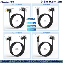 Cable de carga rápida USB 4.0 C de 240 W - USB 4.0 tipo C macho a macho de 90 grados - Datos de 40 Gbps, salida de vídeo de 8 K a 60 Hz - Thunderbolt 3