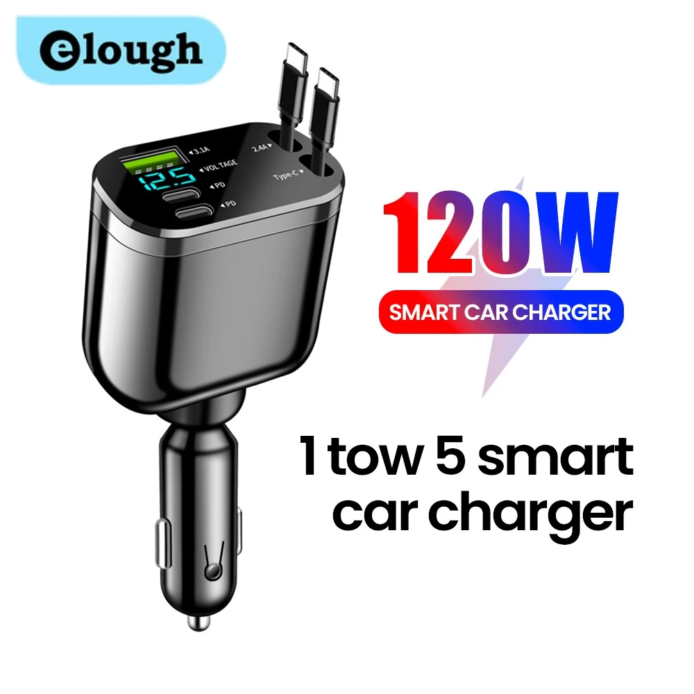 Elough PD Cable de extensión de carga para pantalla de datos de carga rápida para coche 5 en 1 cargador de coche adecuado para iphone 16 Samsung - imagen 2