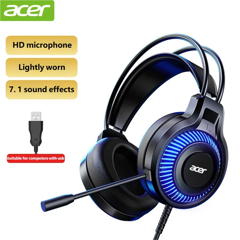 Auriculares para juegos Acer con micrófono 7,1 estéreo Virtual envolvente luz LED auriculares bajos Gamer para ordenador PC Gamer OHW303 - imagen 2