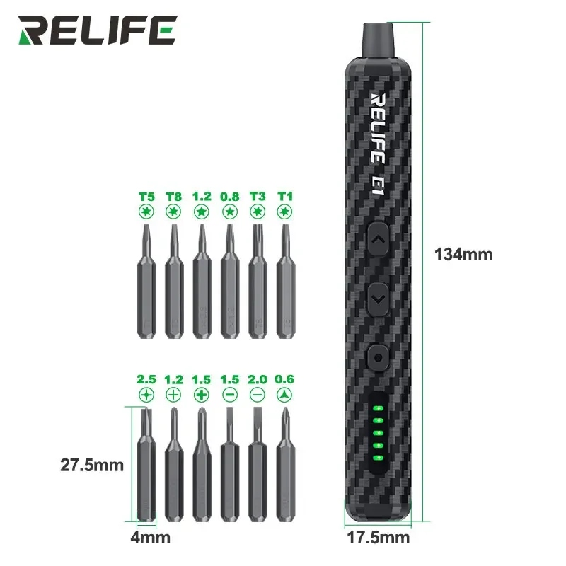 RELIFE-Juego de destornilladores eléctricos de fibra de carbono E1, 12 Bits, 4 luces LED sin sombras para reparación de desmontaje de tornillos de teléfono móvil - imagen 2